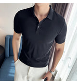 Men Ice Silk Polo Shirt Brown Top