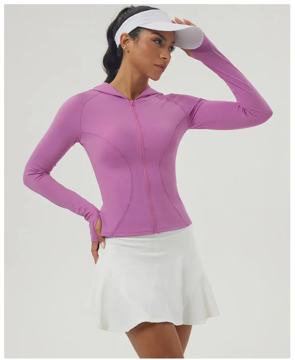 Women Slim Fit Hooded Fitness Jacket