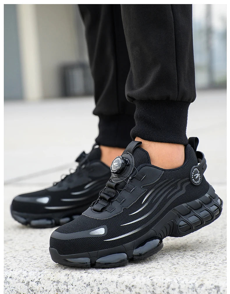 Men Rotating Button Steel Toe Safety Shoes