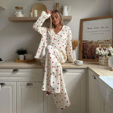 Women Cotton Pajama Set with Hearts