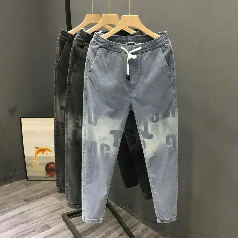 Men's Plus Size Printed Cropped Jeans