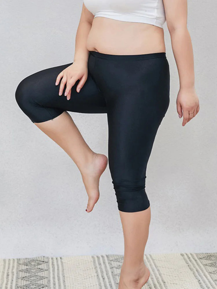 Women Shiny Neon Spandex Capri Leggings