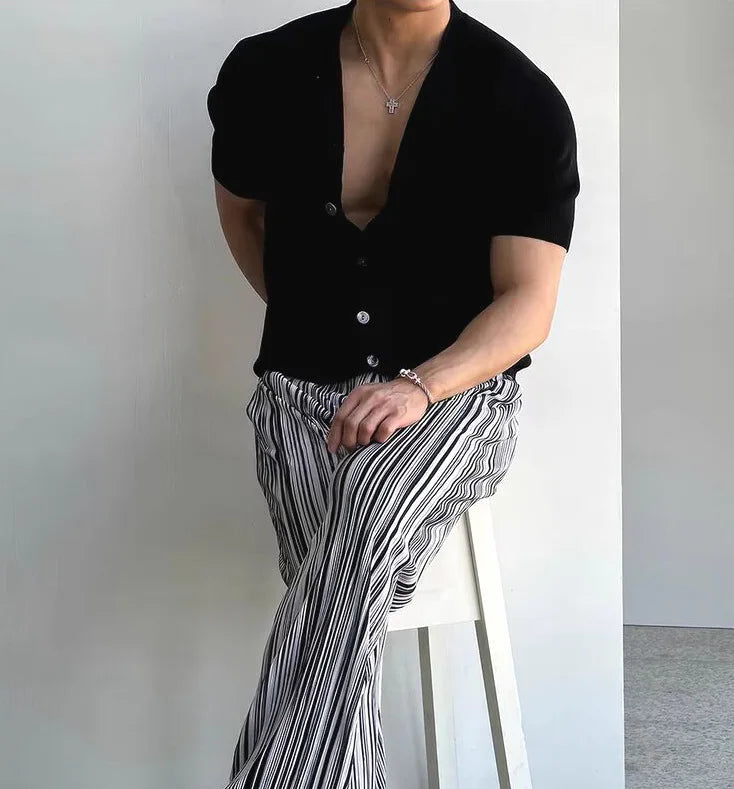 Men Short Sleeve Cardigan Knit