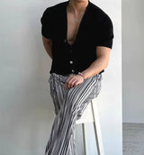 Men Short Sleeve Cardigan Knit