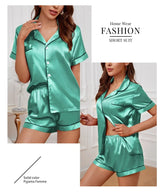Women Satin Button Down Pajama Set