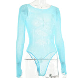 Women's Knitted Rhinestone Long Sleeve Bodysuit – Sexy Y2K Outfit