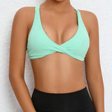 Women Twist Front Cross Back Sports Bra