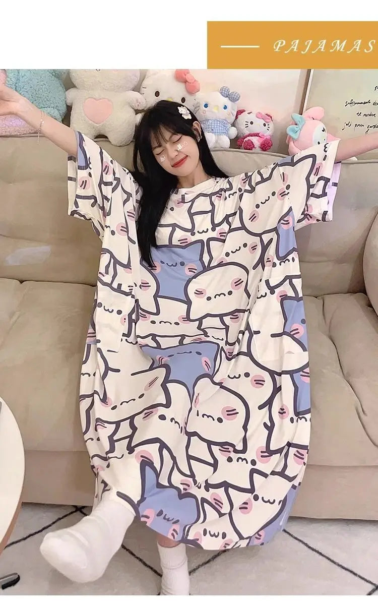 Women Cartoon Print Long Nightgown