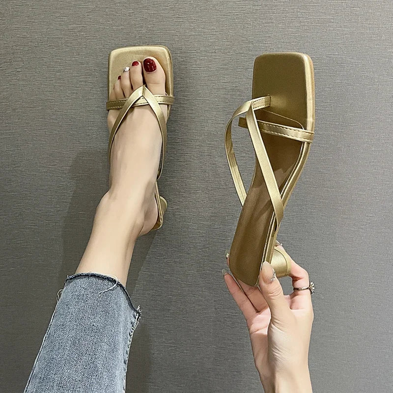 Women Summer Half-Toe Flip-Flops – Casual Mid-Heel Chunky Sandals