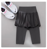 DRUR Knee-Length 2-in-1 Women's Yoga Shorts – High Waist Summer Gym Pants