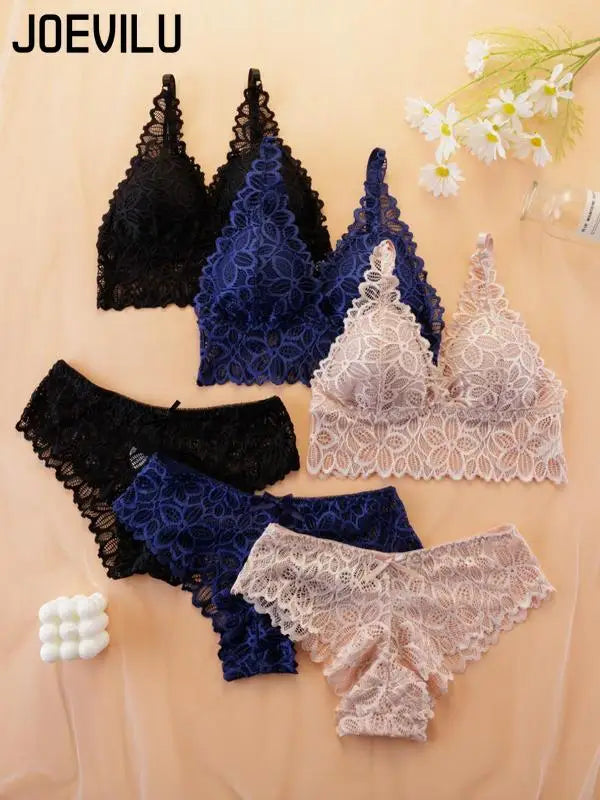 Women Contrast Lace Bra Set