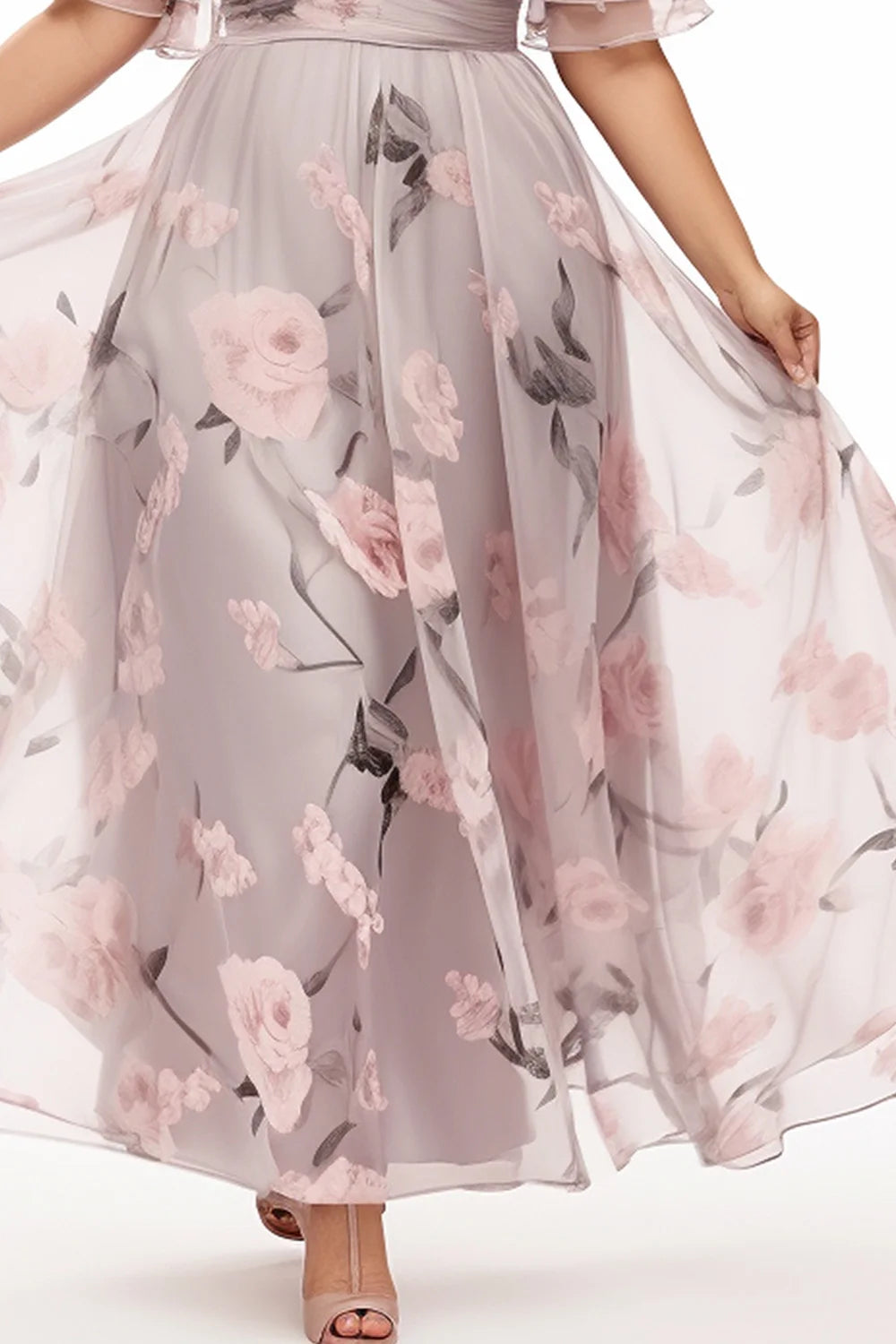 Women Floral Mesh Maxi Dress