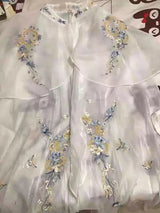 Women’s Fairy Hanfu dress in sheer fabric with floral embroidery, perfect for summer cosplay and parties.