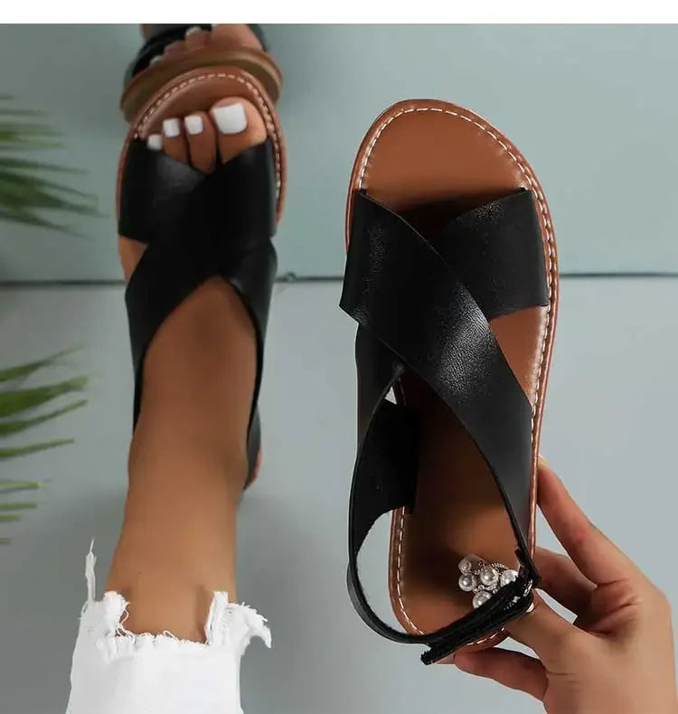 Women Soft Leather Flat Sandals Summer