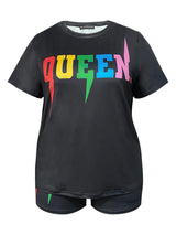 Plus Size Letter Print Shorts Set