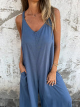 ZenFit™ – V-Neck Wide Leg Sleeveless Jumpsuit (Minimal, Cool & Flexible)