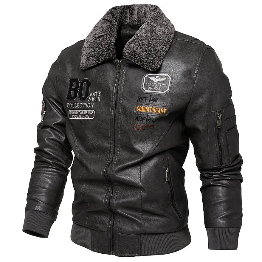 Men's Plus Size PU Motorcycle Suit – Fleece Jacket