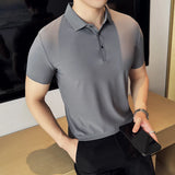 Men Ice Silk Polo Shirt Brown Top