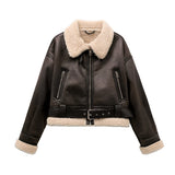 Vintage Faux Shearling Belted Winter Jacket