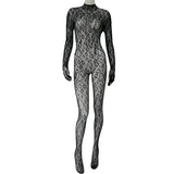 Women Lace Fishnet Long Sleeve Jumpsuit