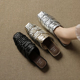 Women Mules Leather Block Heel Sandals