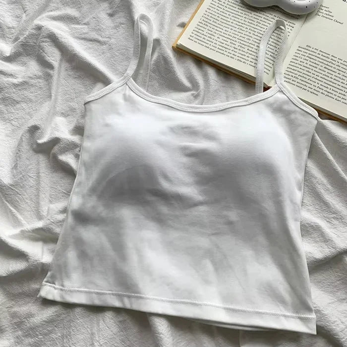 CottoForm™ white padded cotton camisole, sleeveless design for women, perfect for summer wear and casual comfort.