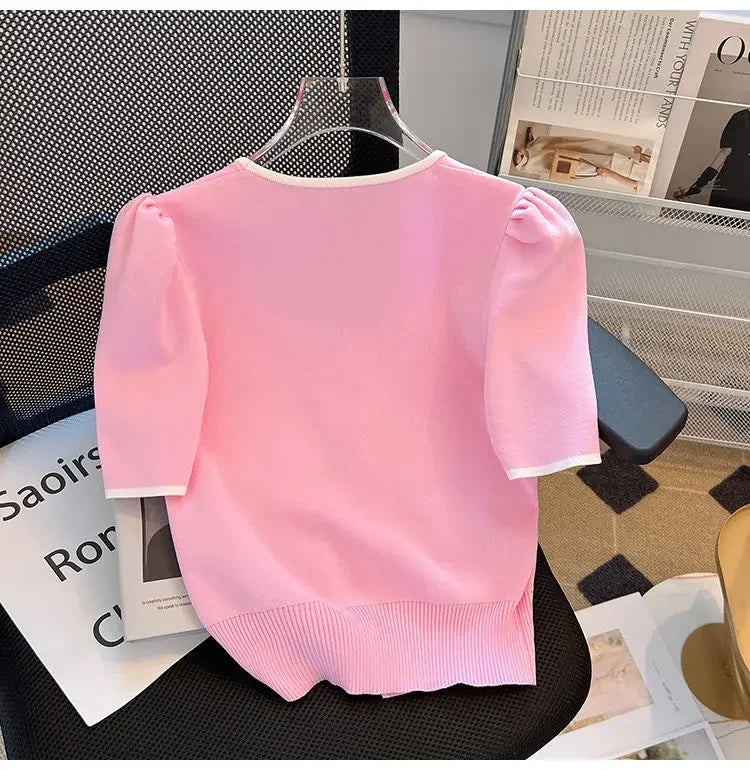 Women Square Neck Knit T-Shirt