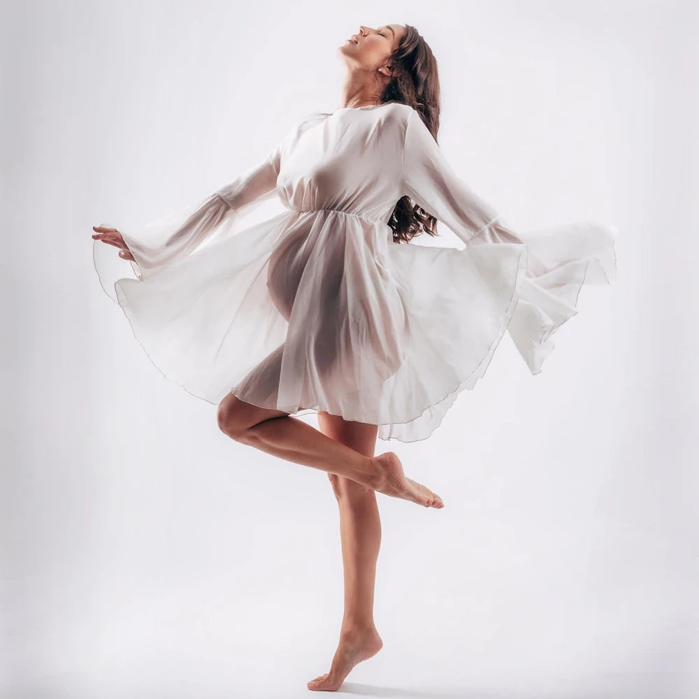 White Chiffon Maternity Photography Dress