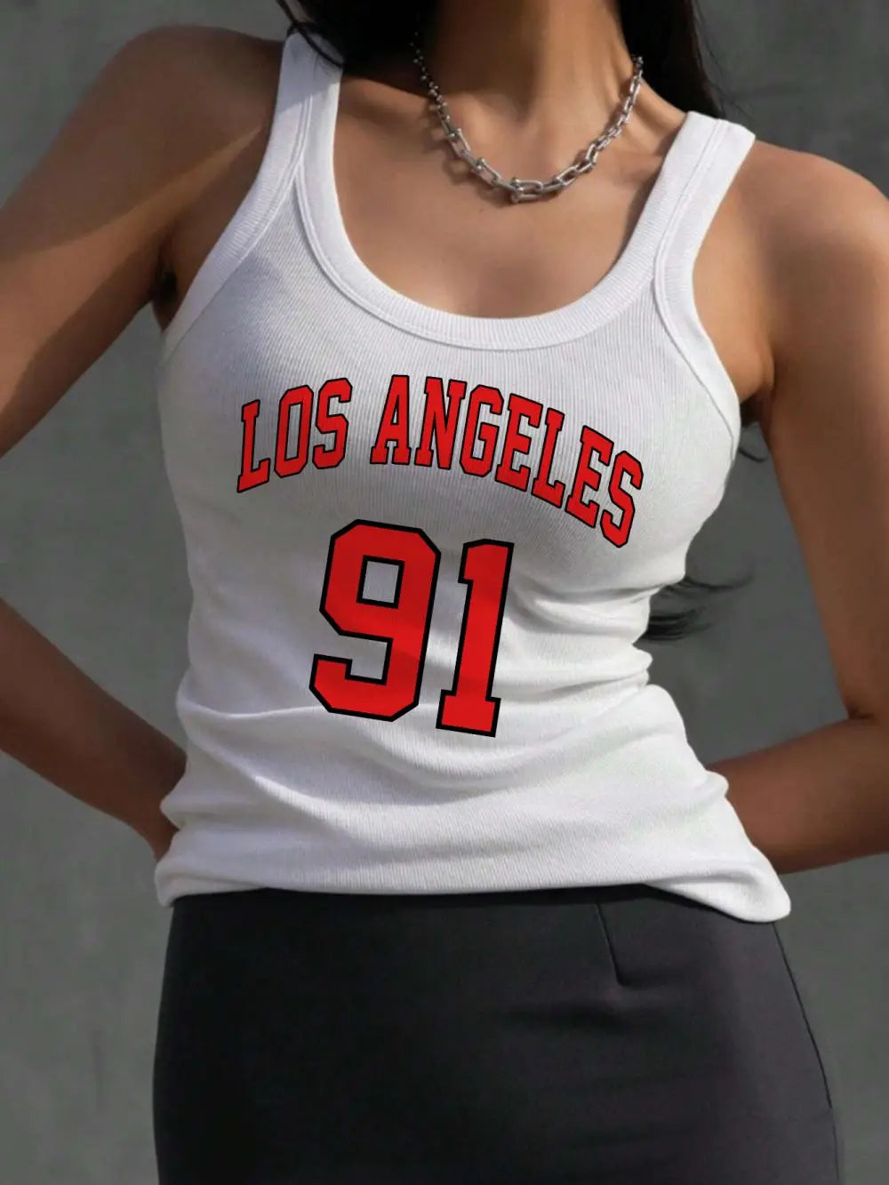 Los Angeles Print Ribbed Knit Tank Vest