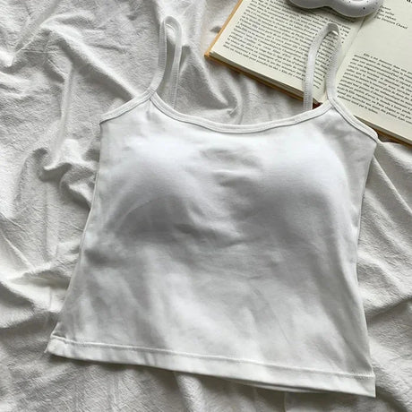 CottoForm™ padded cotton camisole in white, slim fit, perfect for summer, featuring a sleeveless design.