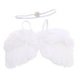 White baby angel wings with headband for newborn photography props, suitable for 0-12 months, unisex outfits.