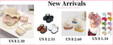 New arrivals showcasing baby hats, shoes, bags, and headbands in various styles and colors.