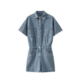 DenimPulse™ – Waist Slim Short Denim Jumpsuit (Playful, Sculpted & Trendy)