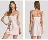 Women Ice Silk Satin Nightdress Sexy V-Neck Sleepwear
