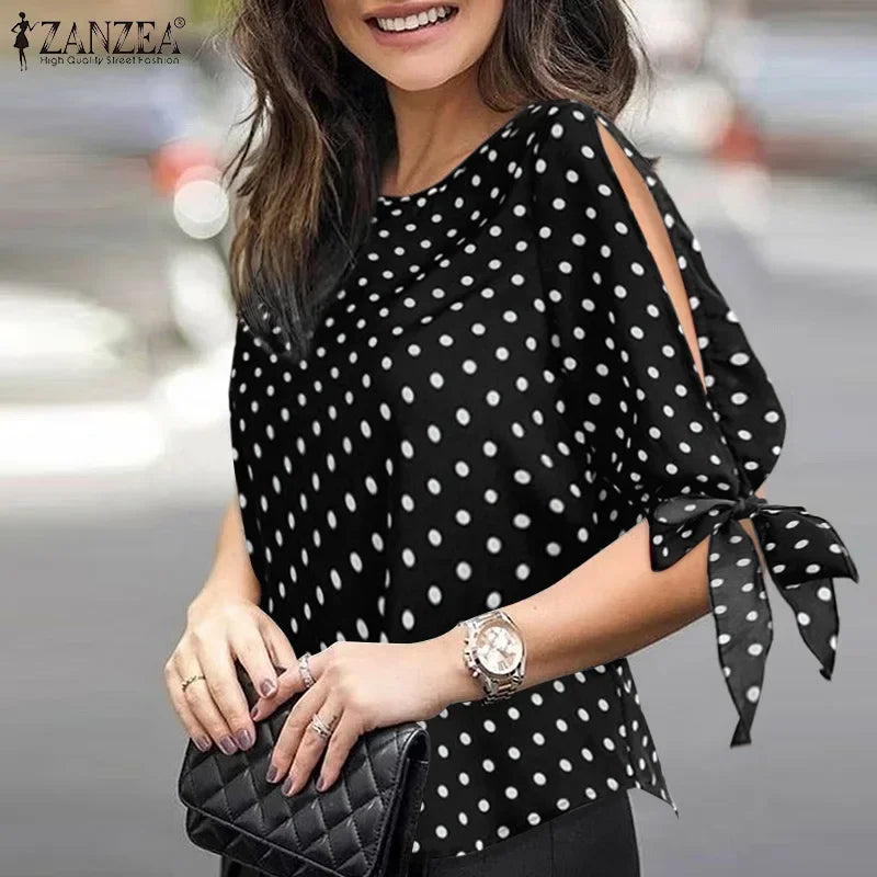 Women Polka Dot Oversize Tunic Top