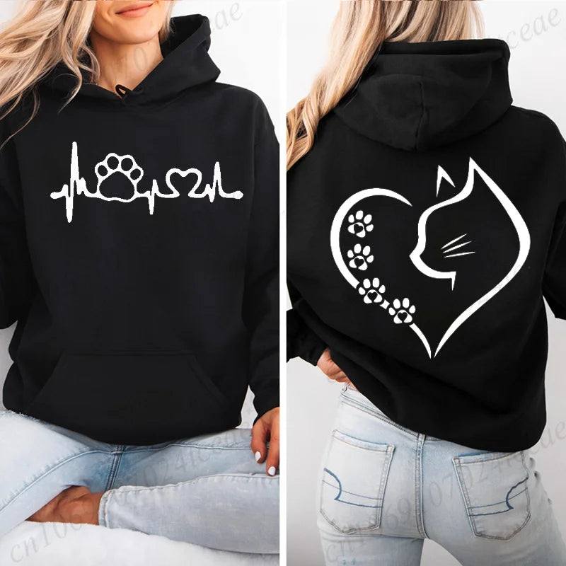Cat Heart Graphic Hoodie