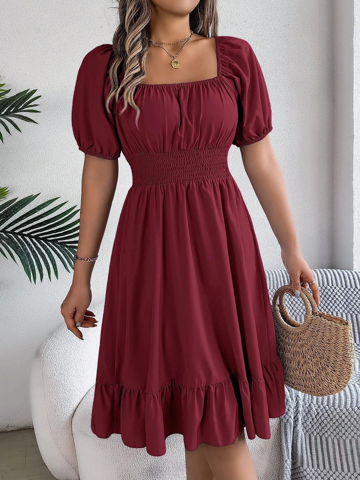 Women Square Neck Summer Dress