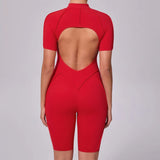 Women Sports Zipper Short Jumpsuit