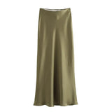 Women Satin Midi Skirt 2025
