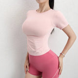 Women Compression T-Shirt Seamless Short Sleeve Gym Top