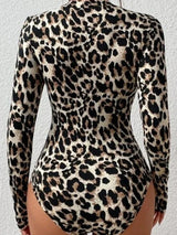 Leopard Print Bodysuit Women – Long Sleeve Top