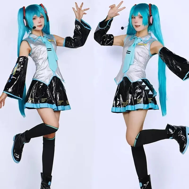 Hatsune Miku Silver Leather Cosplay Costume