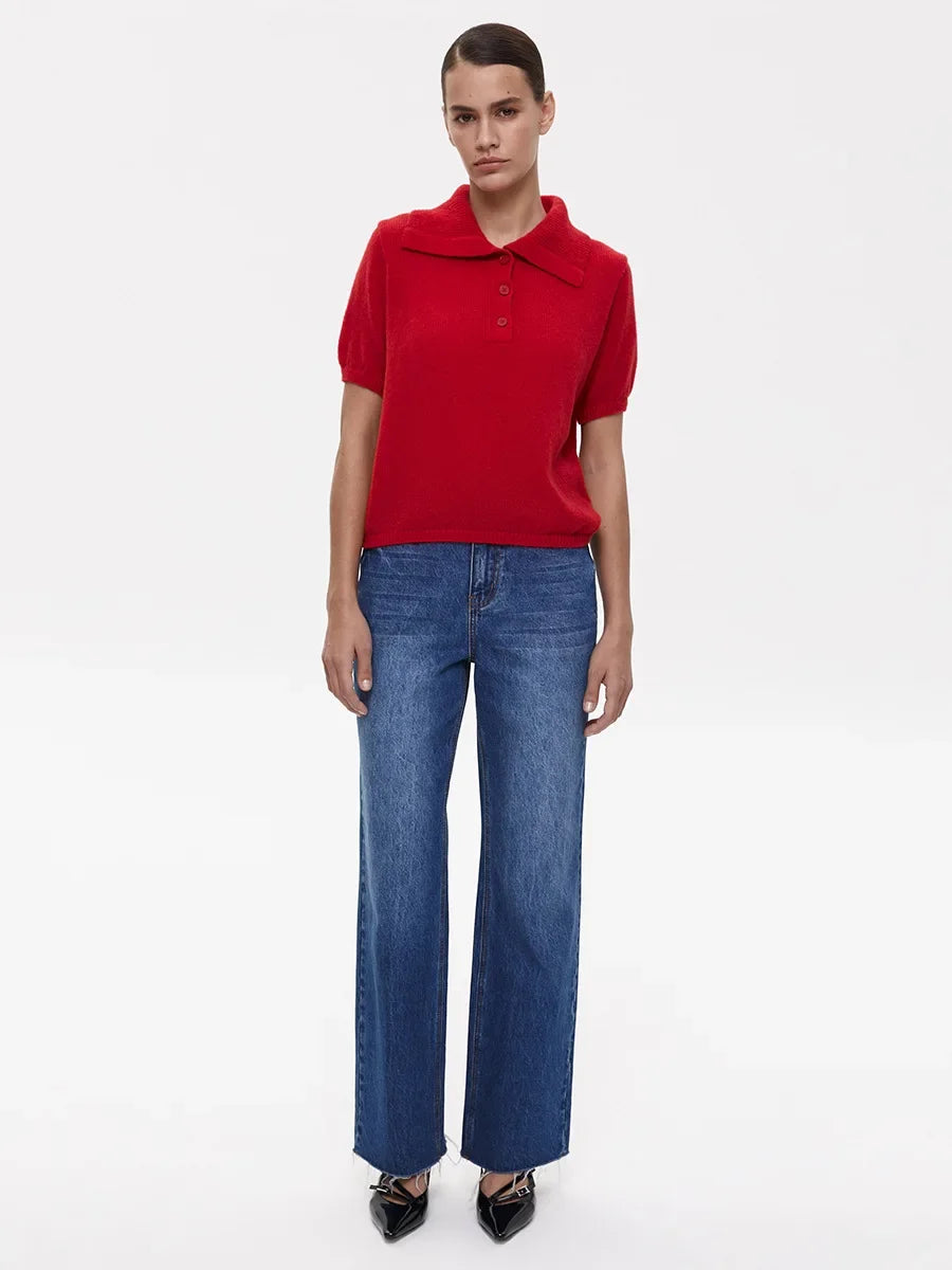 Women's Polo Collar Hollow Knit Sweater