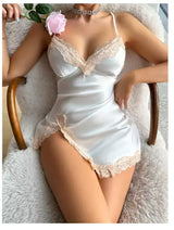 Women Satin Lace Nightdress Deep V Backless Sleepwear