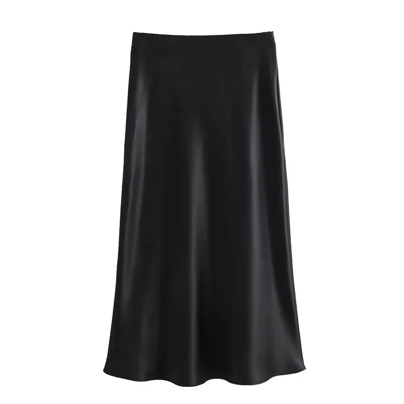 Women Satin Midi Skirt 2025