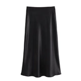 Women Satin Midi Skirt 2025