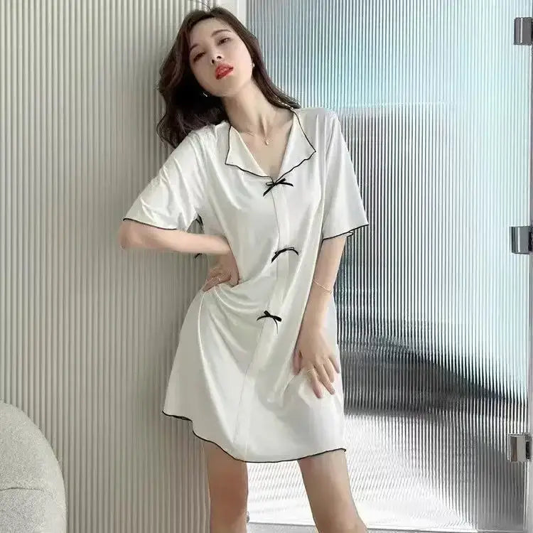 Women Oversized Pajama Dress Short Sleeve Loungewear
