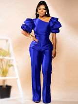Women Satin Puff Sleeve Party Jumpsuit