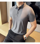 Men Ice Silk Polo Shirt Brown Top