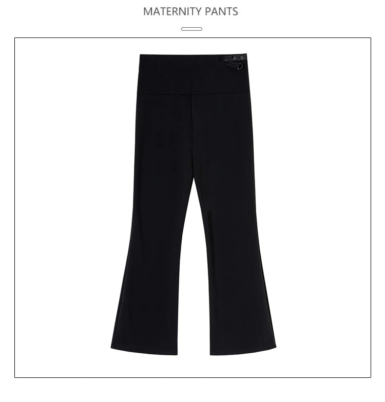 Y2K bootcut maternity pants in black, made of ice silk broadcloth, comfortable fit for women, sizes M to 3XL.
